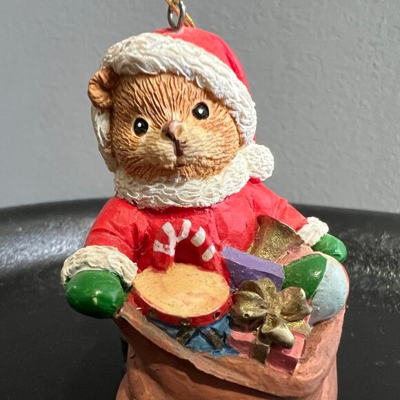Red White Enesco 2 1/2" Santa Bear with Bag Figurine Ornament - Picture 2 of 8